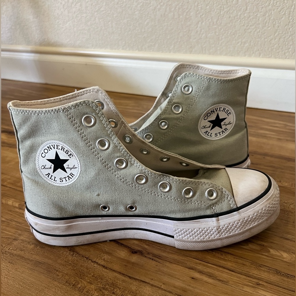Women’s Platform Converse High Tops - Sage Green (No Laces)
